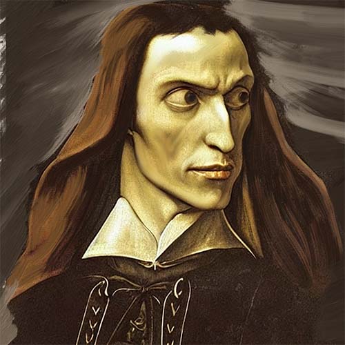 Portrait of Historical fiction novel Sic Parvis Magna villain pirate captain Guichenot.