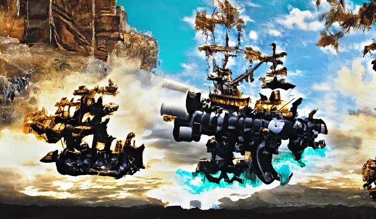 Abstract futuristic historical fiction – Galleons in Battle