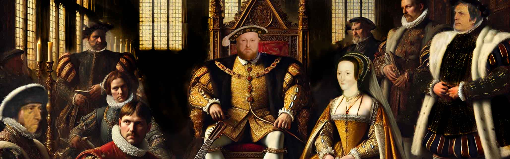 Oil Painting of Henry VIII with Anne Boleyn in court for the flash historical fiction story The Last Song